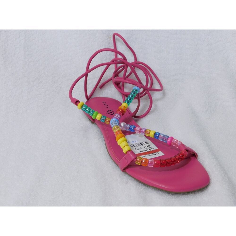 W666 Katy Perry Fuchsia Pink The Halie Bead Ankle Tie Sandal Shoes - Size 8.5 M